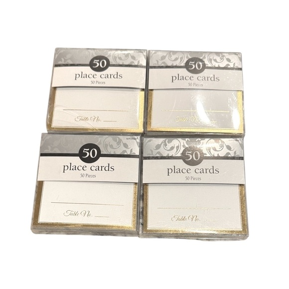 Place Cards 50 Ct Placecard White Gold Trim 4x4 Wedding Anniversary 200 Total - Picture 1 of 3